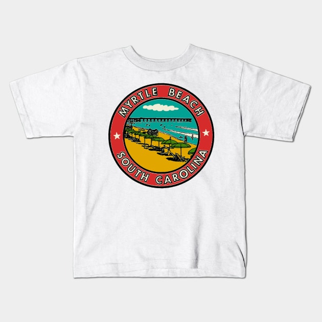 Vintage Style Myrtle Beach South Carolina Decal Kids T-Shirt by zsonn